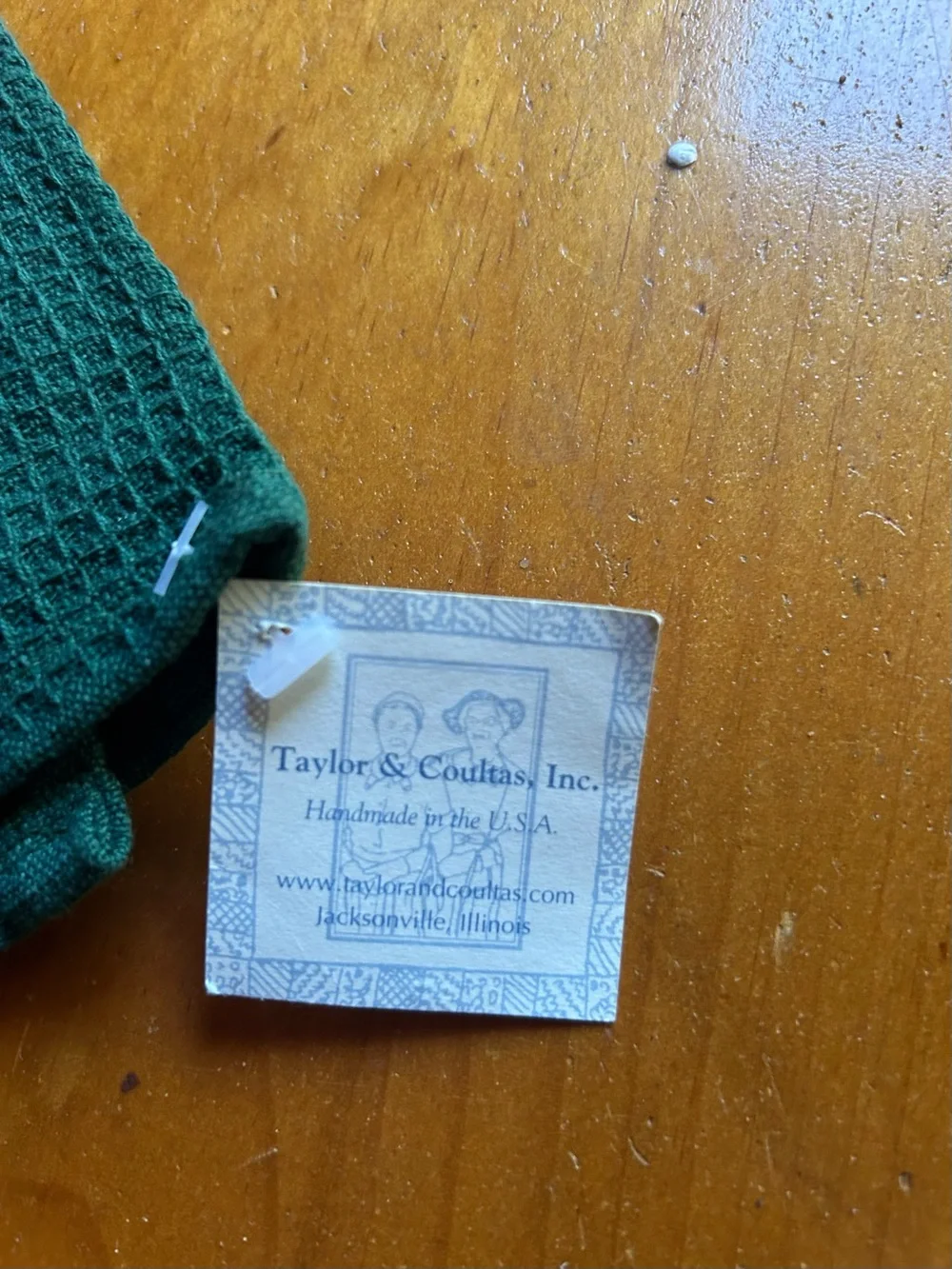 Green Waffle Weave Kitchen Towel with Appliqué Snowshoe Patch